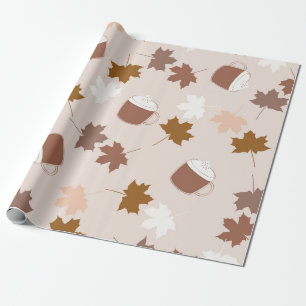 Papier Cadeau Brown Feuilles d'érable Latte café Motif Vintage