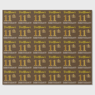 Papier Cadeau Brown, Imitation Gold Look "11ème anniversaire"