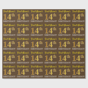 Papier Cadeau Brown, Imitation Gold Look "14e anniversaire"