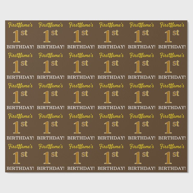 Papier Cadeau Brown, Imitation Gold Look "1er anniversaire" (Plat)