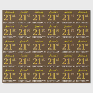 Papier Cadeau Brown, Imitation Gold Look "21ème anniversaire"