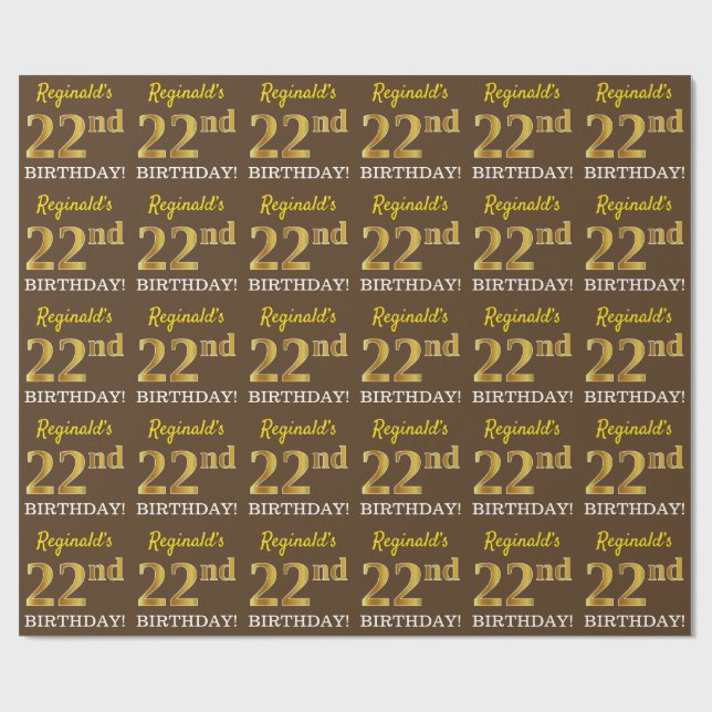 Papier Cadeau Brown, Imitation Gold Look "22e anniversaire" (Plat)