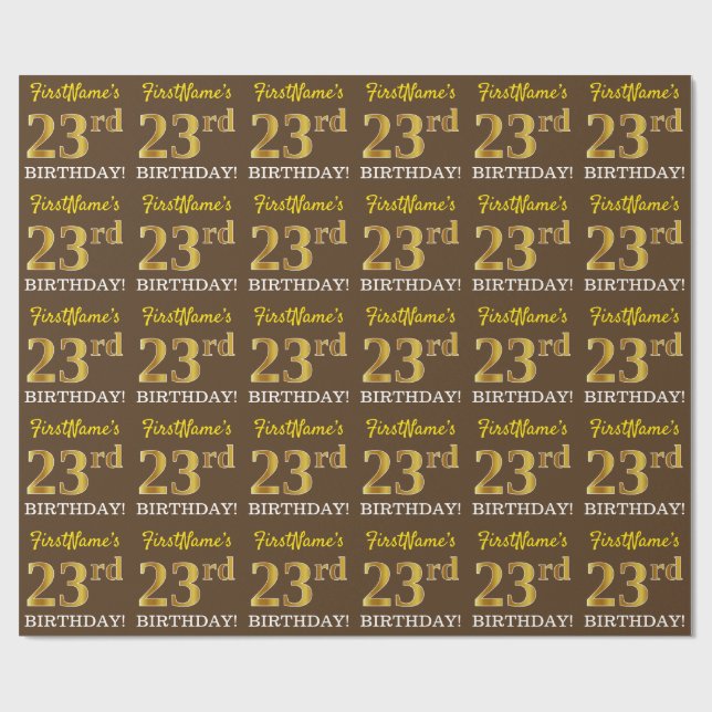 Papier Cadeau Brown, Imitation Gold Look "23ème anniversaire" (Plat)