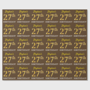 Papier Cadeau Brown, Imitation Gold Look "27e anniversaire"