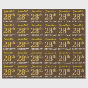 Papier Cadeau Brown, Imitation Gold Look "28e anniversaire"