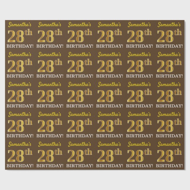 Papier Cadeau Brown, Imitation Gold Look "28e anniversaire" (Plat)
