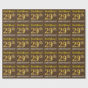 Papier Cadeau Brown, Imitation Gold Look "29ème anniversaire"