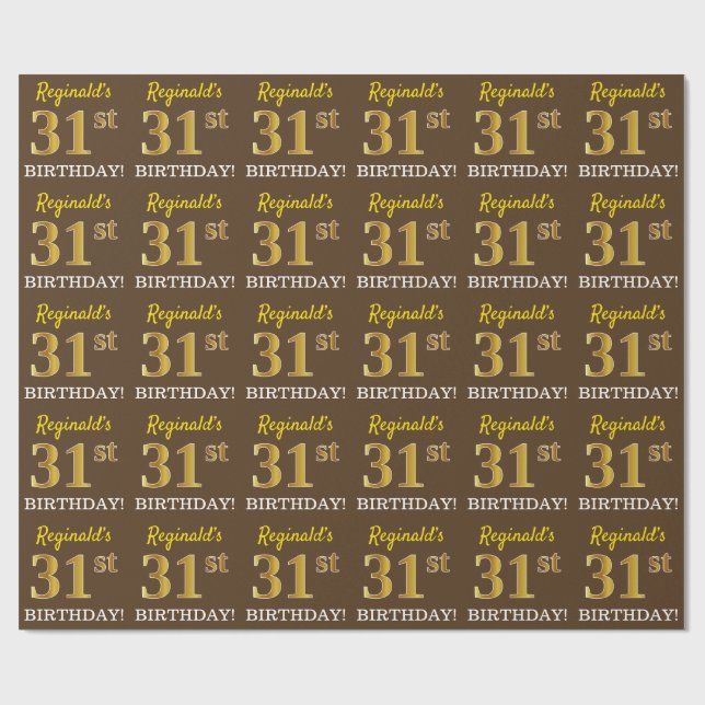 Papier Cadeau Brown, Imitation Gold Look "31ème anniversaire" (Plat)