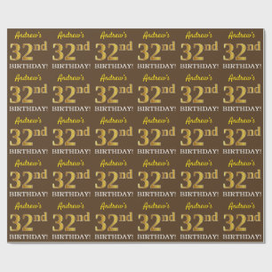 Papier Cadeau Brown, Imitation Gold Look "32e anniversaire"