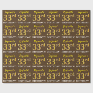 Papier Cadeau Brown, Imitation Gold Look "33ème anniversaire"