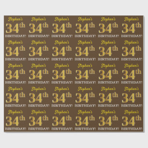 Papier Cadeau Brown, Imitation Gold Look "34e anniversaire"