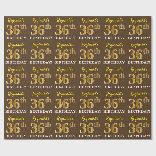 Papier Cadeau Brown, Imitation Gold Look "36e anniversaire" (Plat)