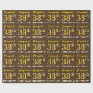 Papier Cadeau Brown, Imitation Gold Look "38e anniversaire"
