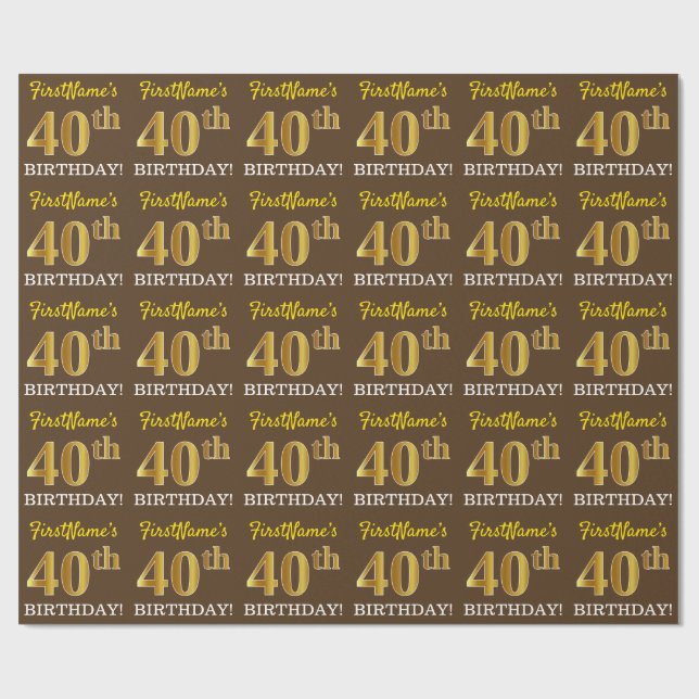 Papier Cadeau Brown, Imitation Gold Look "40e anniversaire" (Plat)