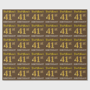 Papier Cadeau Brown, Imitation Gold Look "41ème anniversaire"