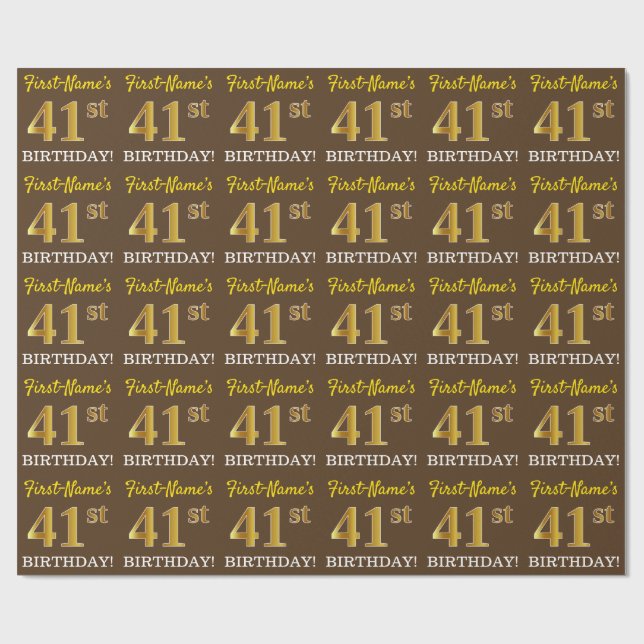 Papier Cadeau Brown, Imitation Gold Look "41ème anniversaire" (Plat)