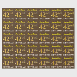 Papier Cadeau Brown, Imitation Gold Look "42e anniversaire"