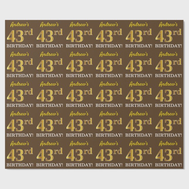 Papier Cadeau Brown, Imitation Gold Look "43ème anniversaire" (Plat)