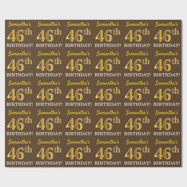 Papier Cadeau Brown, Imitation Gold Look "46e anniversaire" (Plat)