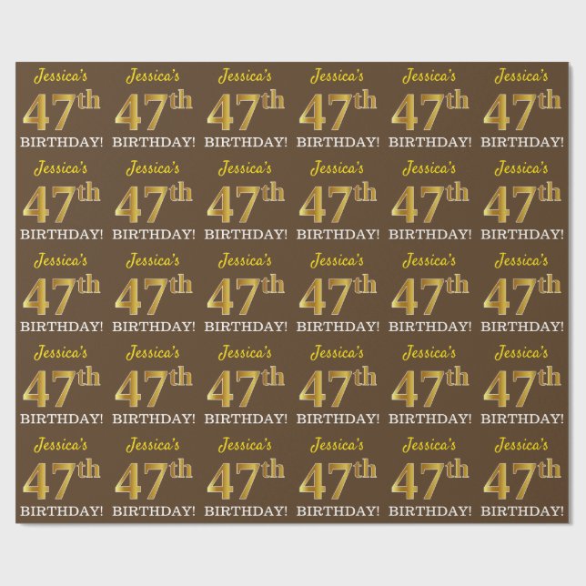 Papier Cadeau Brown, Imitation Gold Look "47e anniversaire" (Plat)
