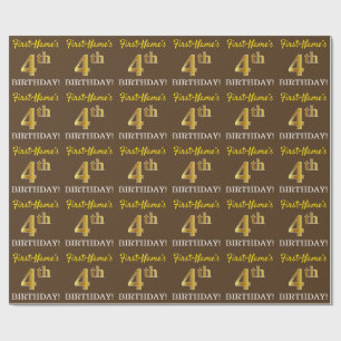 Papier Cadeau Brown, Imitation Gold Look "4e anniversaire"