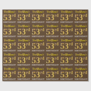 Papier Cadeau Brown, Imitation Gold Look "53ème anniversaire"
