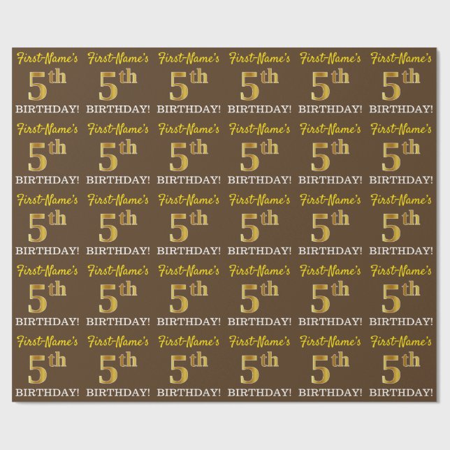 Papier Cadeau Brown, Imitation Gold Look "5e anniversaire" (Plat)