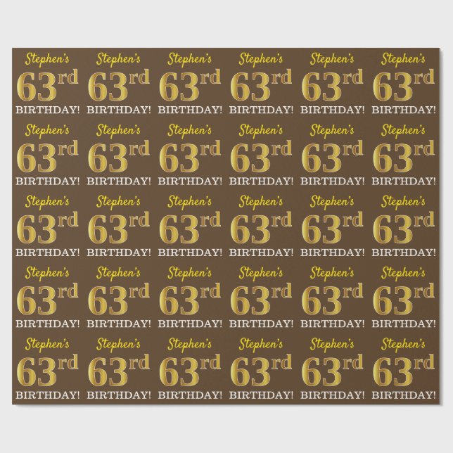 Papier Cadeau Brown, Imitation Gold Look "63ème anniversaire" (Plat)