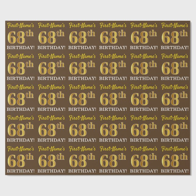 Papier Cadeau Brown, Imitation Gold Look "68e anniversaire" (Plat)