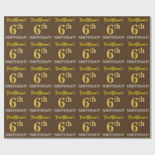 Papier Cadeau Brown, Imitation Gold Look "6e anniversaire"