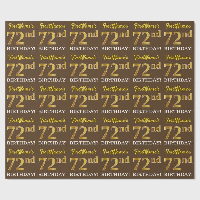 Papier Cadeau Brown, Imitation Gold Look "72e anniversaire" (Plat)