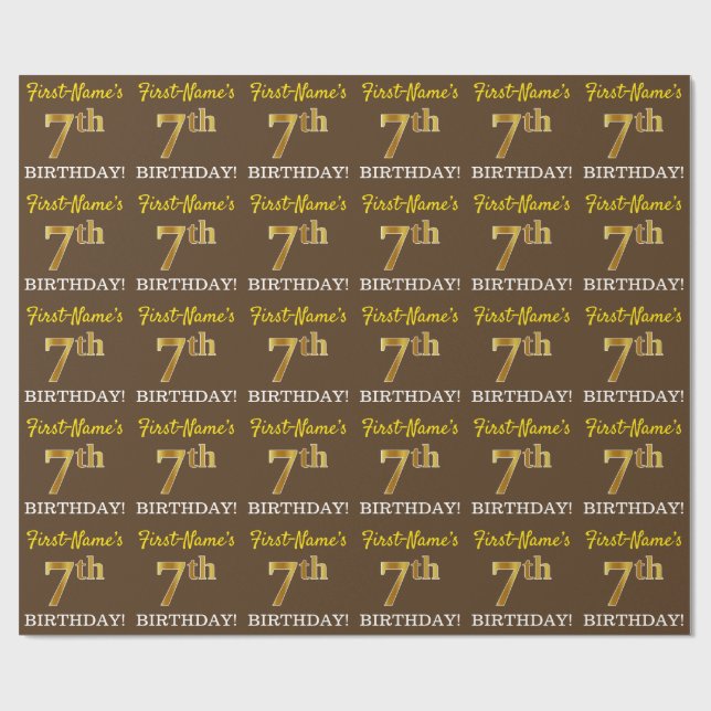 Papier Cadeau Brown, Imitation Gold Look "7e anniversaire" (Plat)