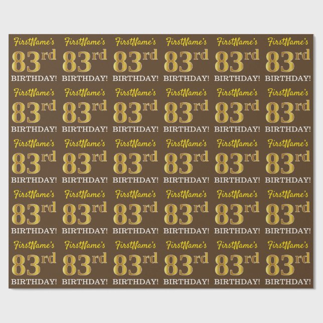 Papier Cadeau Brown, Imitation Gold Look "83ème anniversaire" (Plat)