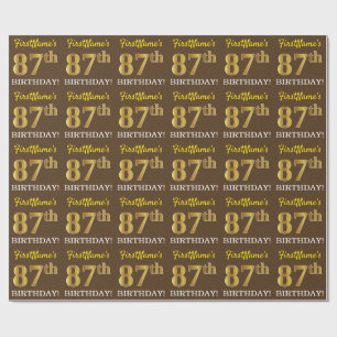 Papier Cadeau Brown, Imitation Gold Look "87e anniversaire"