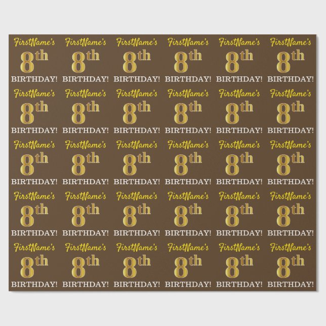 Papier Cadeau Brown, Imitation Gold Look "8e anniversaire" (Plat)