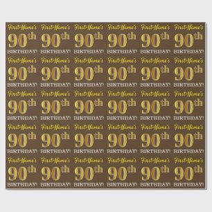 Papier Cadeau Brown, Imitation Gold Look "90e anniversaire"