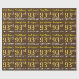 Papier Cadeau Brown, Imitation Gold Look "93ème anniversaire"