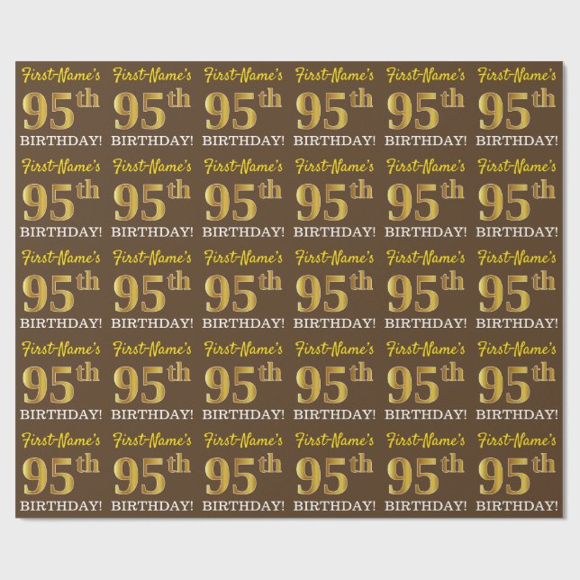 Papier Cadeau Brown, Imitation Gold Look "95ème anniversaire" (Plat)