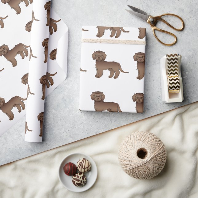 Papier Cadeau Brown Mini Goldendoodle mignon Motif de dessin ani (Artisanat)