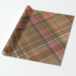 PAPIER CADEAU BROWN ORANGE GOLD TAN AUTUMN PLAID MOTIF