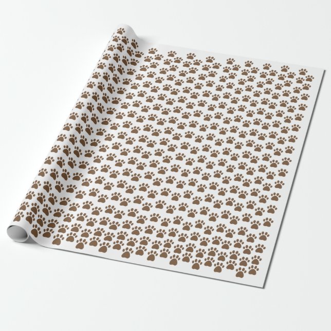 Papier Cadeau Brown Paw Print Pattern - Cute Pet Lover Design (Déroulé)