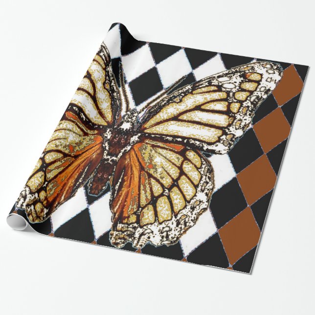 PAPIER CADEAU BROWN-WHITE MODELÉ PAR HARLEQUIN NOIR BUTTERFL (Déroulé)