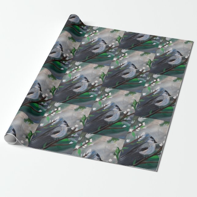 Papier Cadeau Bruant sur la peinture de l'arbre (Déroulé)