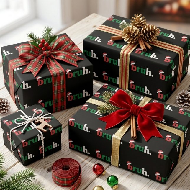 Papier Cadeau Bruh Mème Drôle Dire Bro Salutation Noël (Créateur téléchargé)