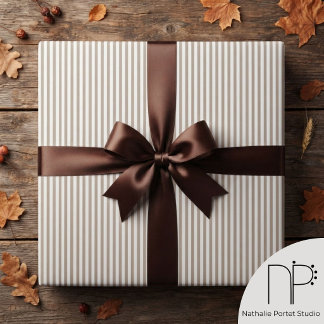 Papier Cadeau Brun clair et blanc élégant rayé fin