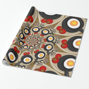 Papier Cadeau Brunch Fractal Art Drôle Nourriture, Tomates, Oeuf