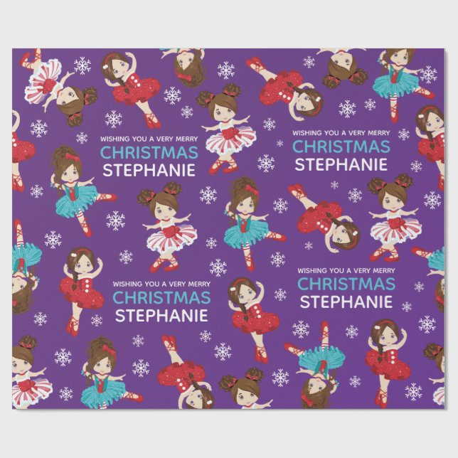 Papier Cadeau Brunette Ballerina de Noël (Plat)