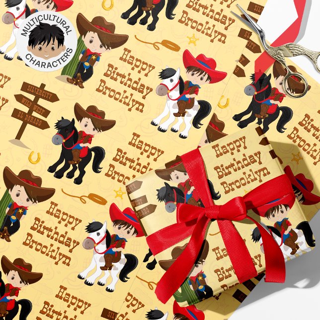 Papier Cadeau Brunette Cowboy Papier d'enveloppement personnalis (Créateur téléchargé)