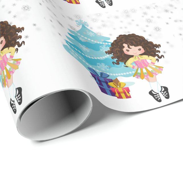 Papier Cadeau Brunette Danse Irlandaise Vacances de Noël d'hiver (Coin rond)
