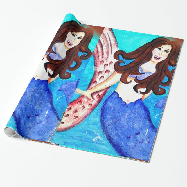 Papier Cadeau brunette mermaid papier d'emballage (Déroulé)